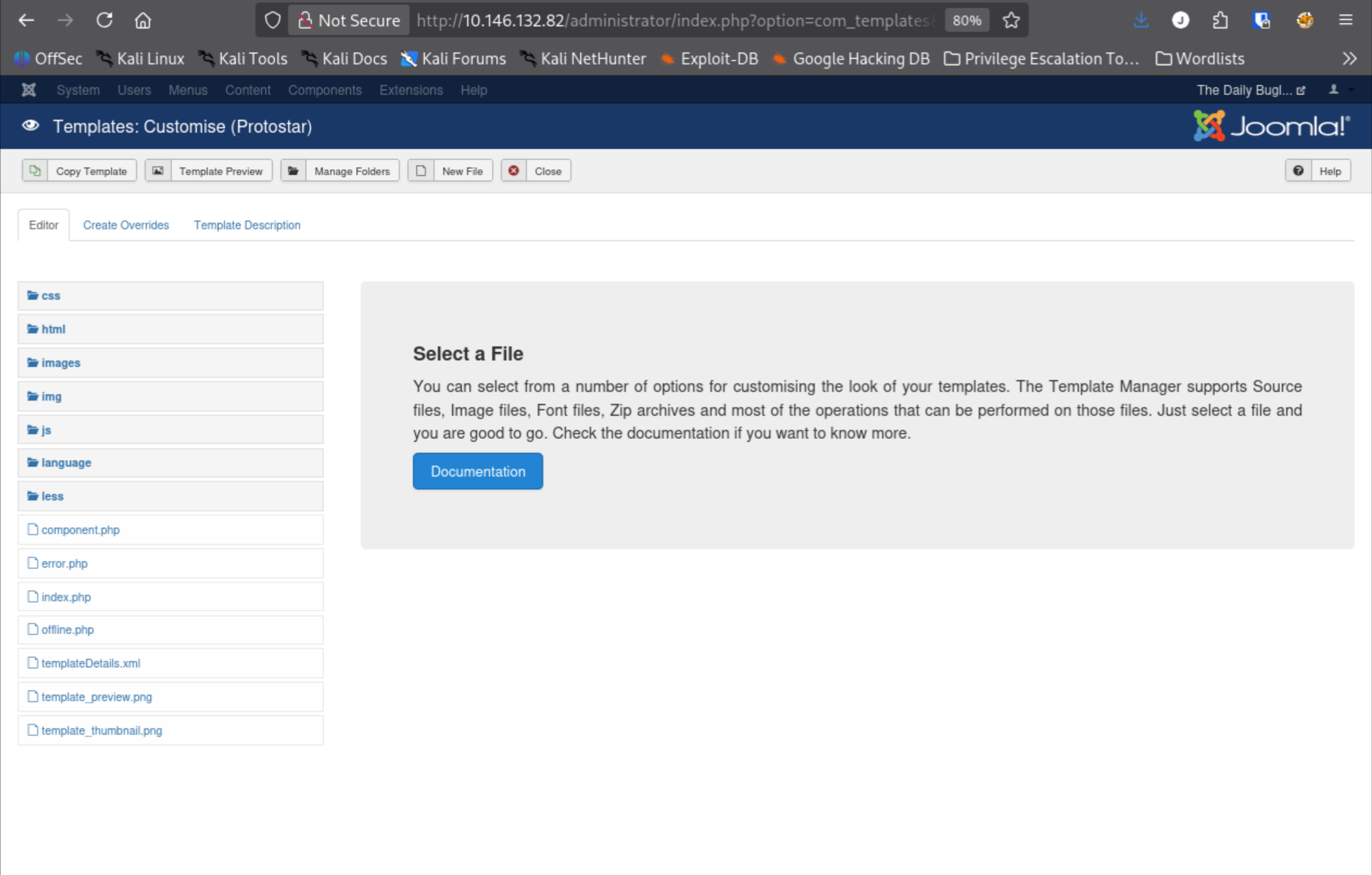 Prostar template editor with file list visible